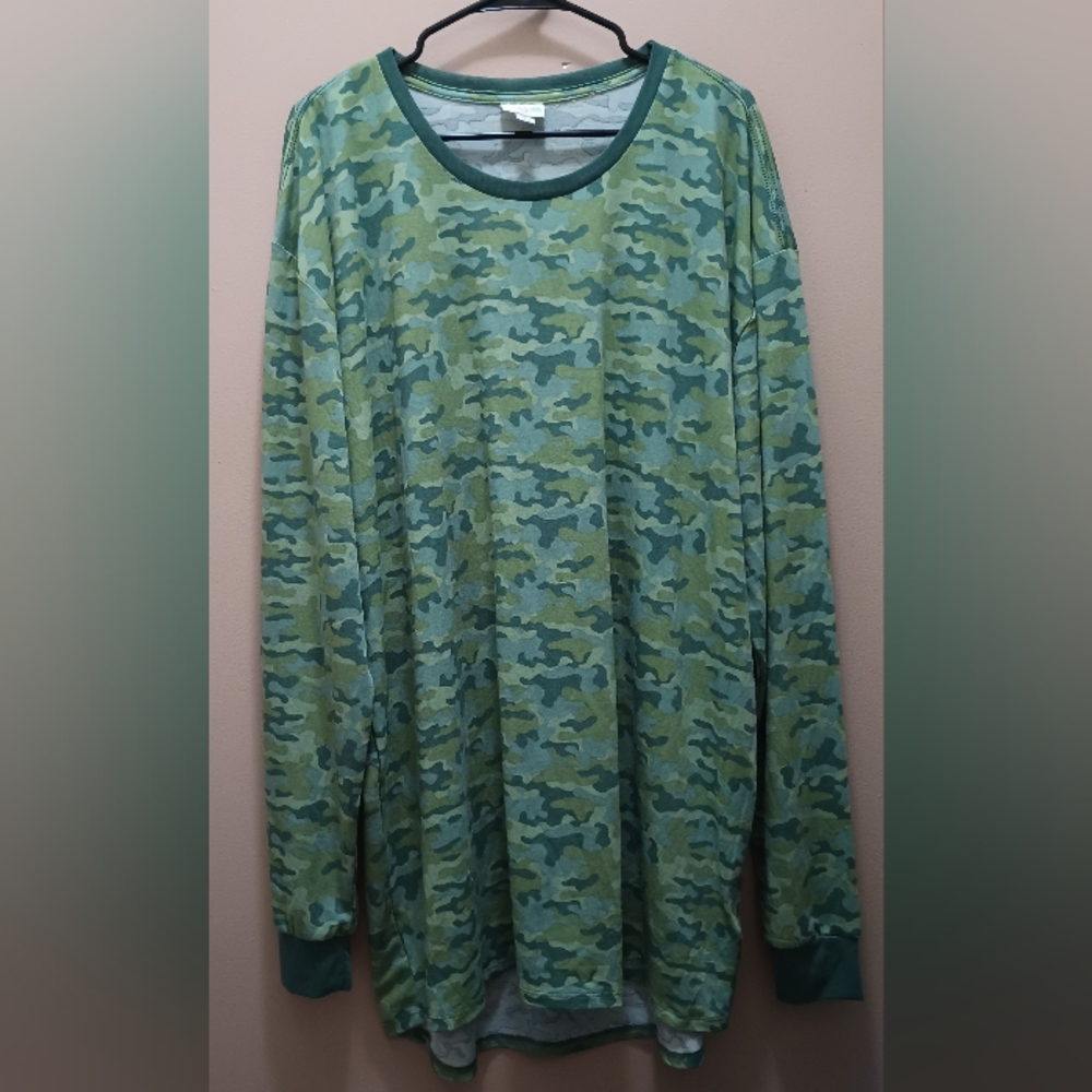 LULAROE NEW NWT HUDSON LONG SLEEVE GREEN CAMOUFLAGE OVERSIZED TUNIC DRESS SZ 3XL